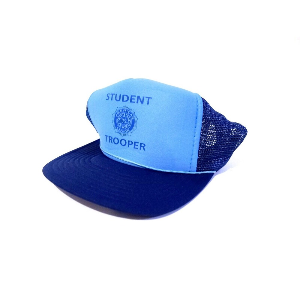 Vintage American Legion Student Trooper Navy Mesh Snapback Trucker Hat USA NEW - Picture 2 of 5